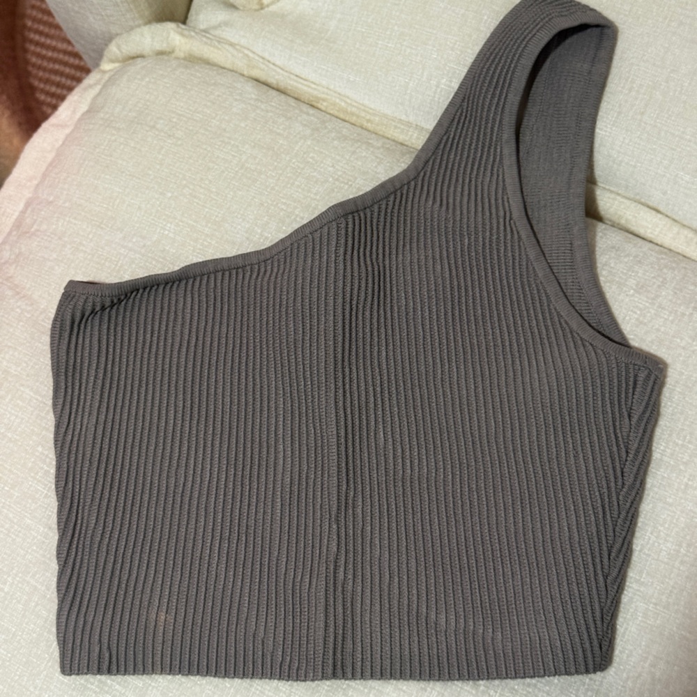 Aritzia One-Shoulder Ribbed Tank Top - Charcoal